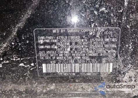 2021 Subaru Crosstrek Limited z USA, uszkodzony, nr VIN JF2GTHMC7M8679265